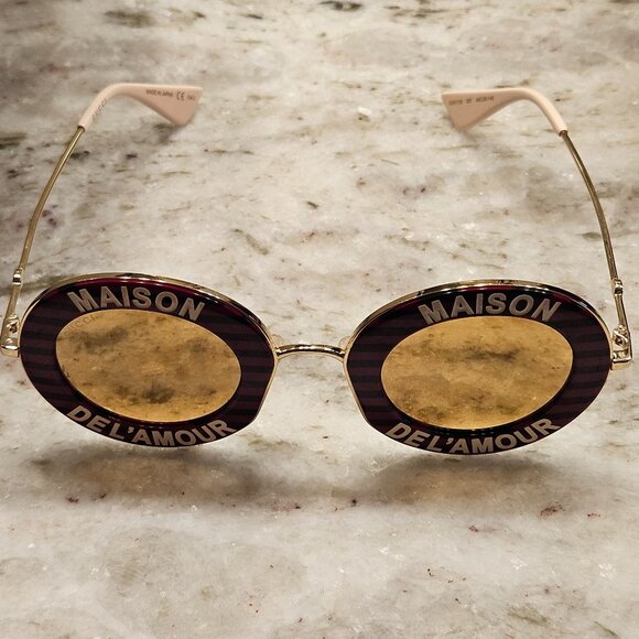 RARE GUCCI RETRO MAISON DEL\'AMOUR ROUND RED GREEN STRIPED OVERSIZED SUNGLASSES